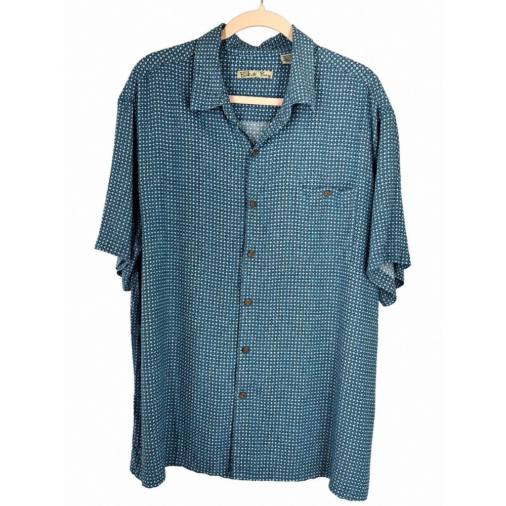 Batik Bay Mens XXL Hawaiian Shirt Short Sleeve Blue Geometric Camp Beach Rayon